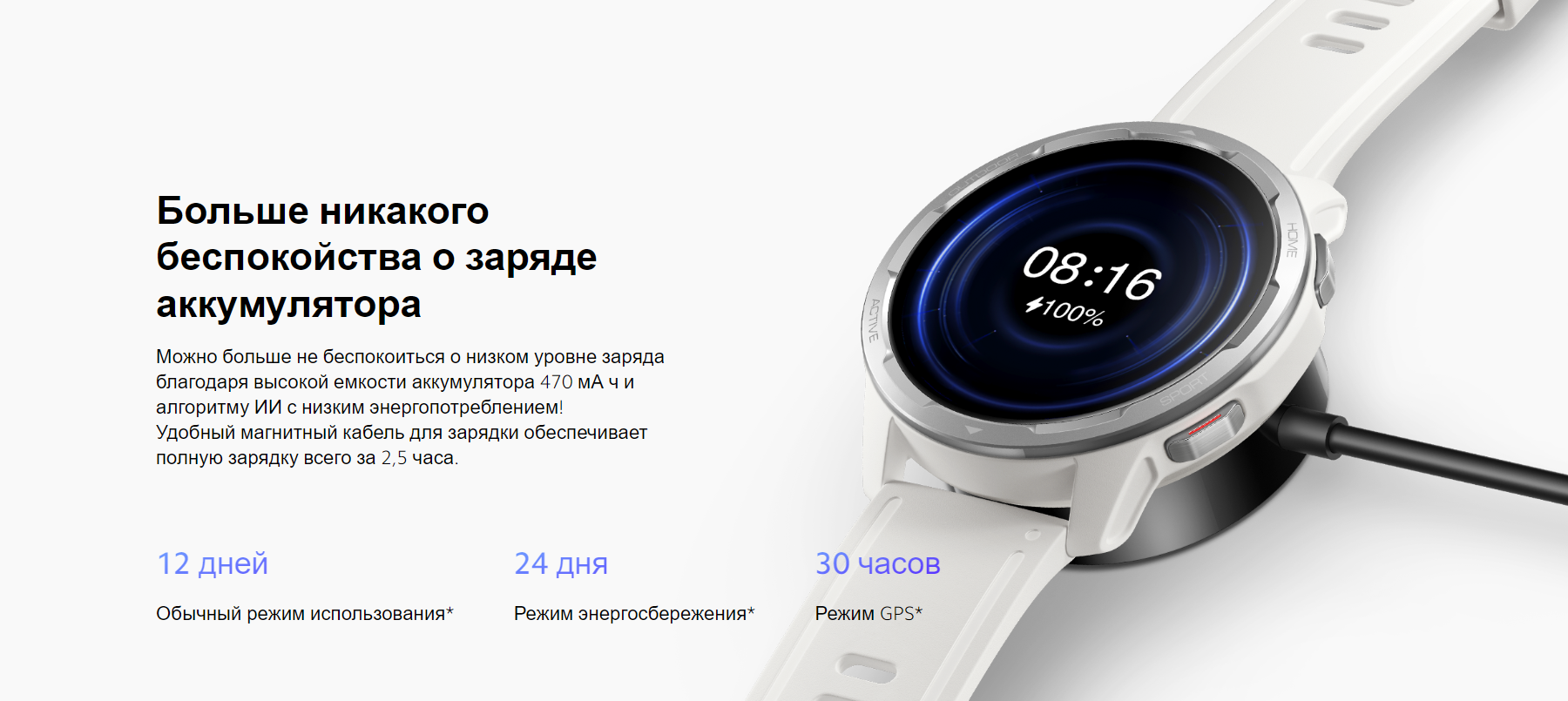 Часы наручные Xiaomi Смарт-часы Xiaomi Watch S1 Active GL (Moon White) (BHR5381GL)