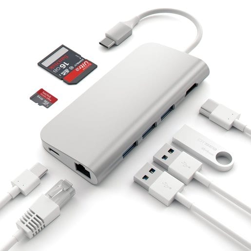 USB адаптер Satechi Aluminum Multi-Port Adapter 4K with Ethernet, серебряный