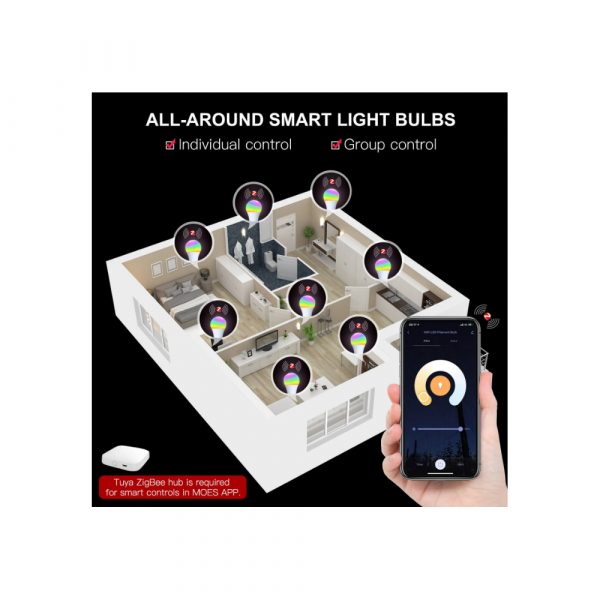 Умная лампочка MOES WiFi LED Bulb E27 (RGB+CW) 9W — изображение 5