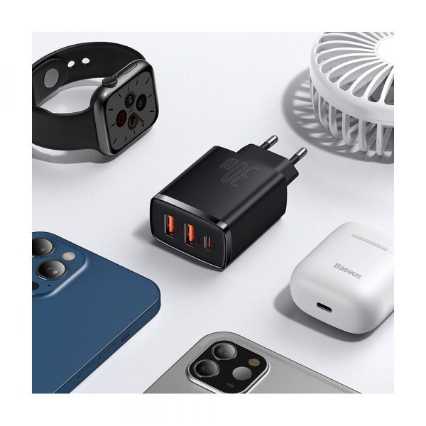 Компактное быстрое зарядное устройство Baseus 2U+C 30 Вт EU Black CCXJ-E01 — изображение 14