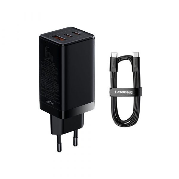 Зарядное устройство Baseus GaN3 Pro 2C + U 65 Вт EU Black 1 м черный CCGP050101 — изображение 5