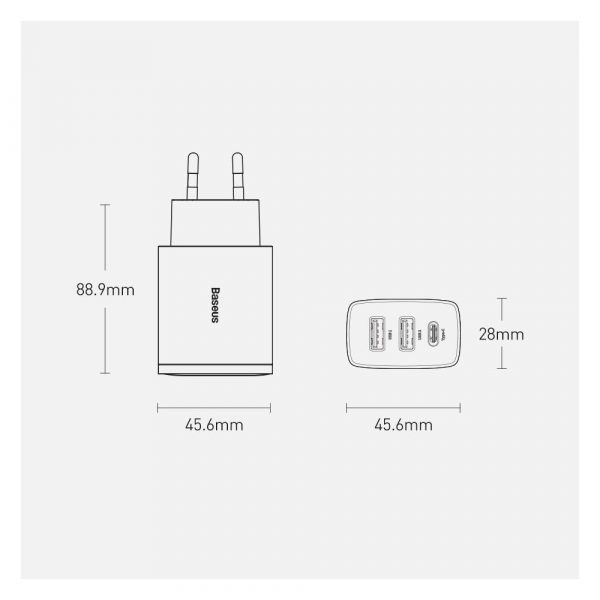 Компактное быстрое зарядное устройство Baseus 2U+C 30 Вт EU Black CCXJ-E01 — изображение 8