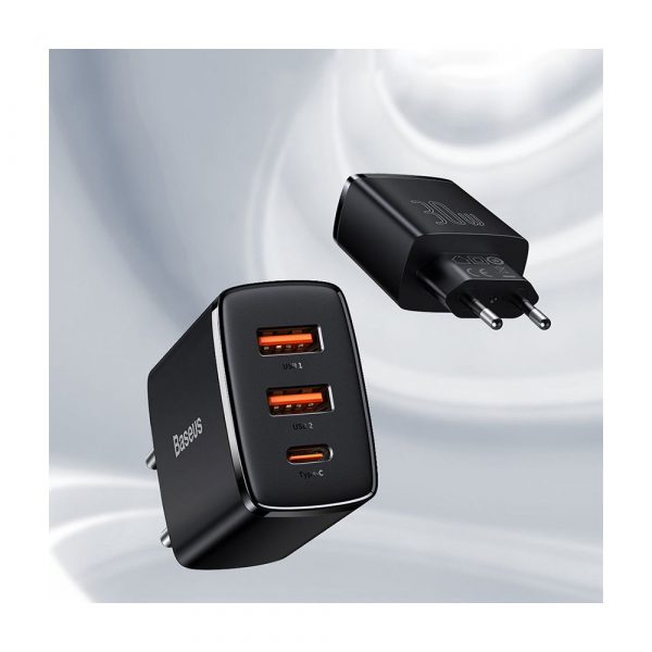 Компактное быстрое зарядное устройство Baseus 2U+C 30 Вт EU Black CCXJ-E01 — изображение 11