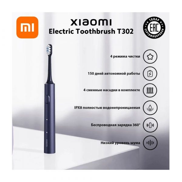 Электрическая зубная щетка ультразвуковая Xiaomi Electric Toothbrush T302 Dark Blue MES608 (BHR7647GL) — изображение 3