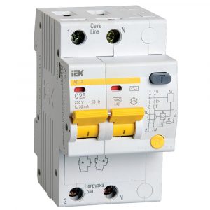 Выключатель автом. дифф. тока IEK АД12 (MAD10-2-025-C-030) 25A тип C 4.5kA 30мА AC 2П 230В 3мод белы