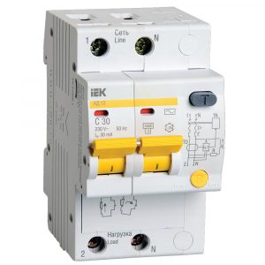 Выключатель автом. дифф. тока IEK АД12 (MAD10-2-032-C-030) 32A тип C 4.5kA 30мА AC 2П 230В 3мод белы