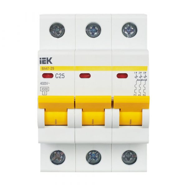 Выключатель автоматический IEK ВА47-29 (MVA20-3-025-C) 25A тип C 4.5kA 3П 400В 3мод белый (упак.:1шт — изображение 3