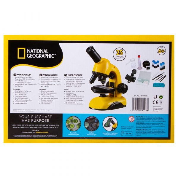 Микроскоп Bresser National Geographic 40x-800x. Цвет: желто-черный — изображение 12