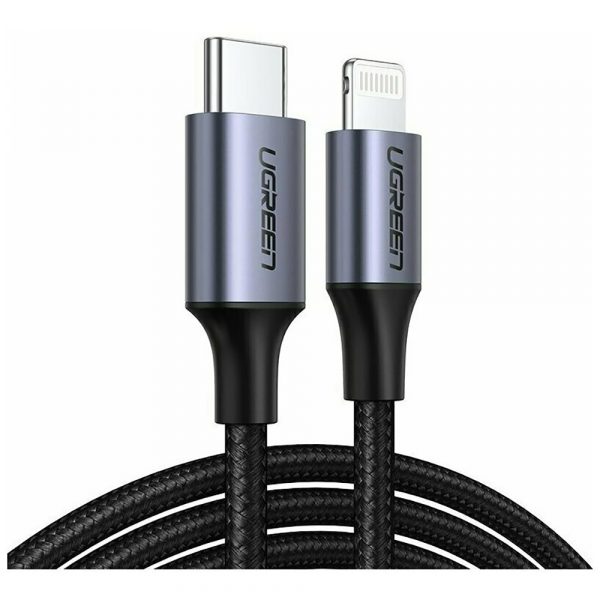 Кабель UGREEN US304 (60759) USB-C to Lightning M/M Cable Aluminum Shell Braided.  Длина 1 м. Цвет: черный