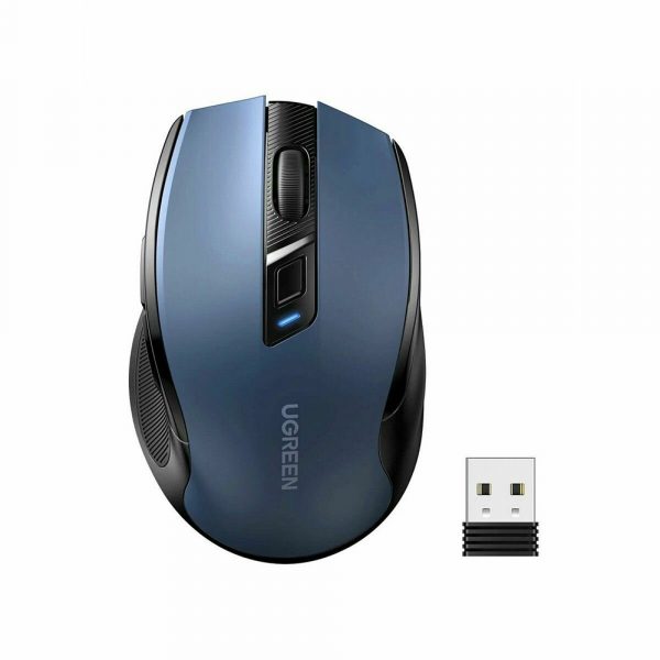 Беспроводная компьютерная мышь UGREEN MU006 (25753) Ergonomic Wireless Mouse 2.4G 4000DPI Silence Design 2.4 GHz&BT. Цвет: синий — изображение 3