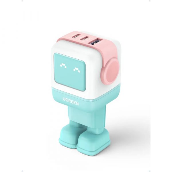 Сетевое зарядное устройство UGREEN CD361 (35855) Nexode RG 65W USB-A+2*USB-C Robot GaN Tech Fast Charger EU в виде робота. Цвет: розово-голубой — изображение 3
