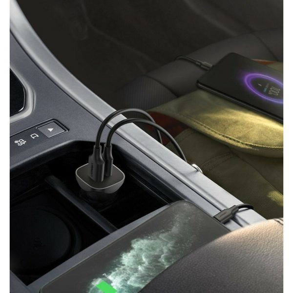 Автомобильное зарядное устройство UGREEN CD130 (30780) USB-C PD+USB-A QC 24W Fast Car Charger. Цвет: серый космос — изображение 7