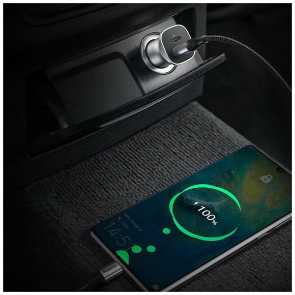 Автомобильное зарядное устройство UGREEN CD130 (30780) USB-C PD+USB-A QC 24W Fast Car Charger. Цвет: серый космос — изображение 9