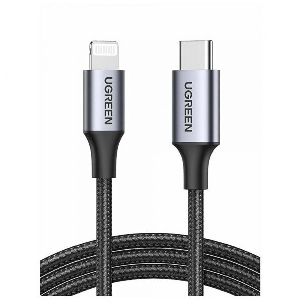 Кабель UGREEN US304 (60759) USB-C to Lightning M/M Cable Aluminum Shell Braided.  Длина 1 м. Цвет: черный — изображение 3