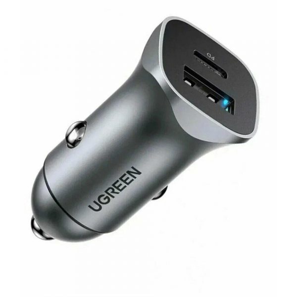 Автомобильное зарядное устройство UGREEN CD130 (30780) USB-C PD+USB-A QC 24W Fast Car Charger. Цвет: серый космос — изображение 3