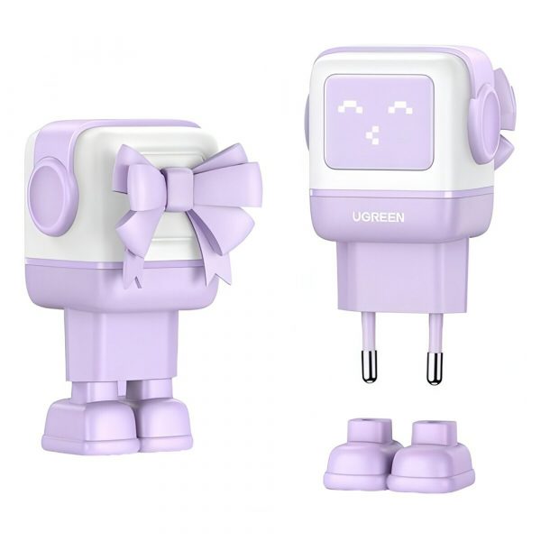 Сетевое зарядное устройство UGREEN CD361 (35291) Nexode RG 65W USB-A+2*USB-C Robot GaN Tech Fast Charger EU в виде робота. Цвет: сиреневый — изображение 4