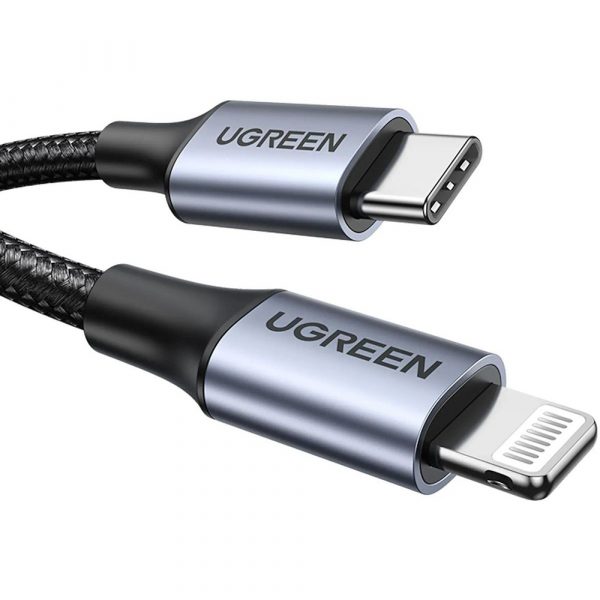 Кабель UGREEN US304 (60759) USB-C to Lightning M/M Cable Aluminum Shell Braided.  Длина 1 м. Цвет: черный — изображение 6