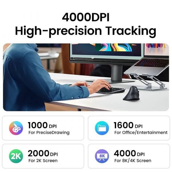 Беспроводная компьютерная мышь вертикальная UGREEN MU008 (25444) Wireless Vertical Mouse 2.4 GHz&BT. Цвет: черный — изображение 6