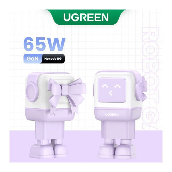 Сетевое зарядное устройство UGREEN CD361 (35291) Nexode RG 65W USB-A+2*USB-C Robot GaN Tech Fast Charger EU в виде робота. Цвет: сиреневый — изображение 10