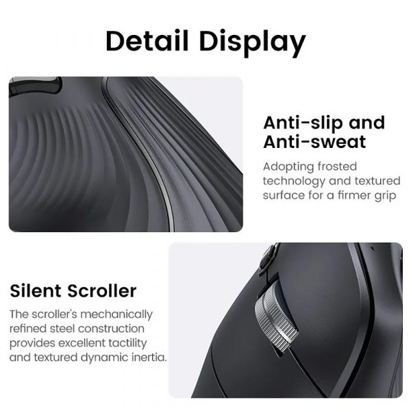 Беспроводная компьютерная мышь вертикальная UGREEN MU008 (25444) Wireless Vertical Mouse 2.4 GHz&BT. Цвет: черный — изображение 9