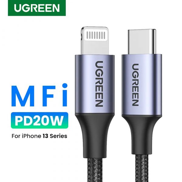 Кабель UGREEN US304 (60759) USB-C to Lightning M/M Cable Aluminum Shell Braided.  Длина 1 м. Цвет: черный — изображение 8