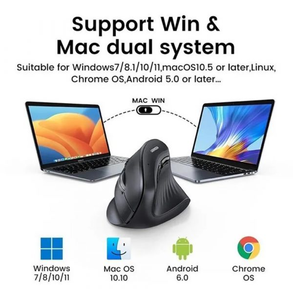 Беспроводная компьютерная мышь вертикальная UGREEN MU008 (25444) Wireless Vertical Mouse 2.4 GHz&BT. Цвет: черный — изображение 10