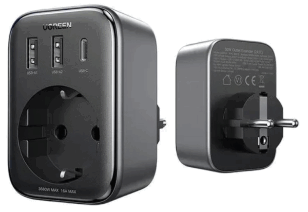 Сетевое зарядное устройство UGREEN CD314 (90613) DigiNest Outlet Extender (1 AC outlets +  30W 2A1C) - Black