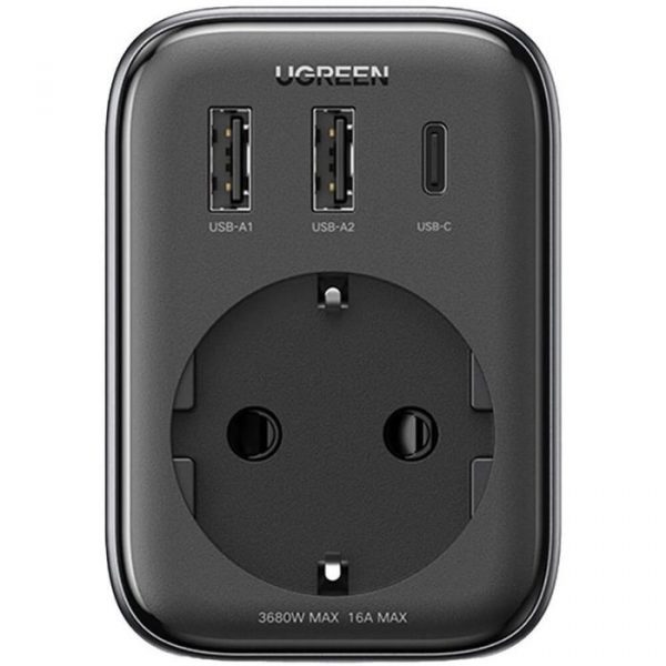 Сетевое зарядное устройство UGREEN CD314 (90613) DigiNest Outlet Extender (1 AC outlets +  30W 2A1C) - Black — изображение 3