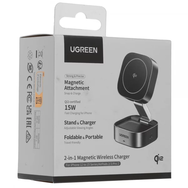 Магнитное беспроводное зарядное устройство UGREEN W702  Space Gray — изображение 7