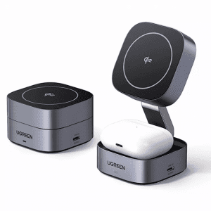 Магнитное беспроводное зарядное устройство UGREEN W702 (35316) 2-in-1 Magnetic Wireless Charger for Iphone&AirPods 15W Qi2 - Space Gray