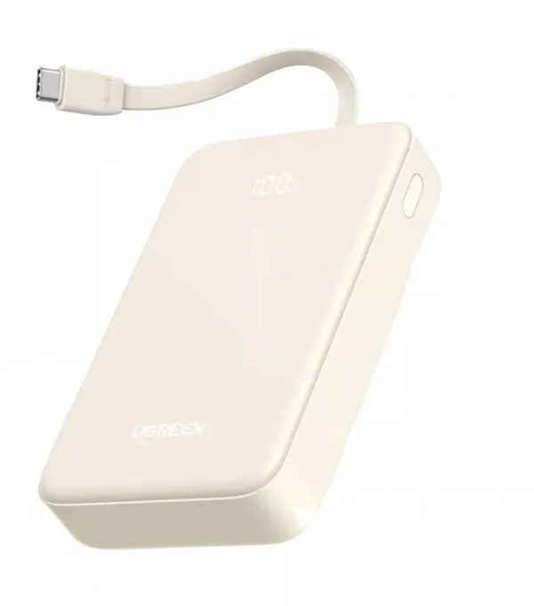 Внешний аккумулятор UGREEN PB505 (35340) 20000mAh Quick Charging Power Bank 20W со встроенным кабелем USB-C. Цвет: белый