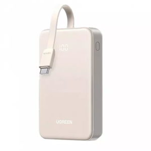 Внешний аккумулятор UGREEN PB521 (45207) 20000mAh PD30W Power Bank со встроенным кабелем USB-C. Цвет: белый