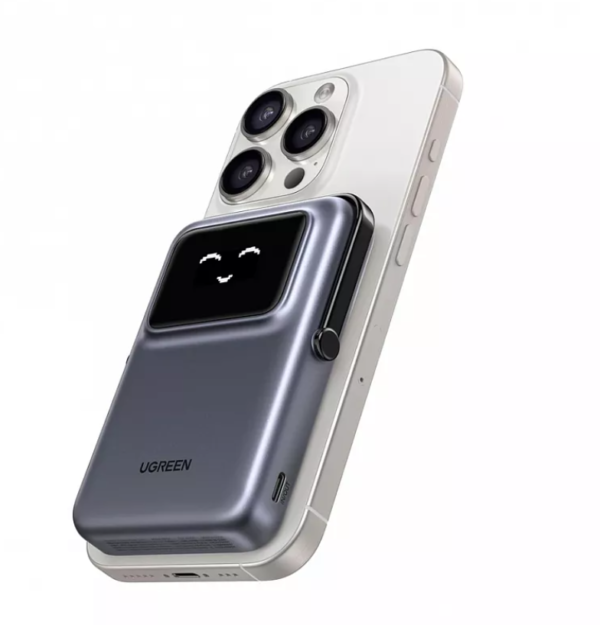 Внешний аккумулятор UGREEN PB572 (45327) UNO 10000mAh Mini Magnetic Wireless Robot 20W Power Bank с держателем. Цвет: серый