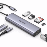 Конвертер UGREEN CM512 (90568) USB-C to 2*USB3.0+HDMI+RJ45+SD&TF +PD Port Converter. Цвет: серый