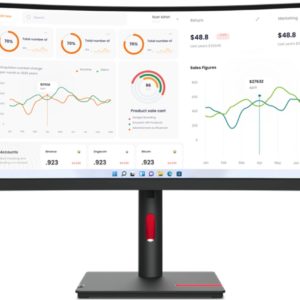 Монитор Lenovo 34" ThinkVision T34w-30 черный VA LED 21:9 HDMI матовая HAS Piv 3000:1 350cd 178гр/178гр 3440x1440 60Hz DP QHD USB 9.5кг