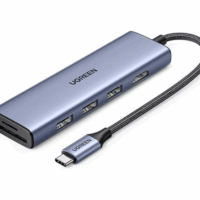 Адаптер UGREEN CM511 (20956A) Revodok 6-in-1 USB-C to HDMI&USB 3.0*3 & SD/TF Adapter. Цвет: серый