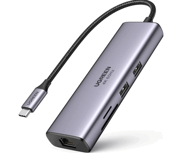 Адаптер UGREEN CM512 (60515) USB-C Multifunction Adapter with Ethernet Interface. Цвет: серый космос