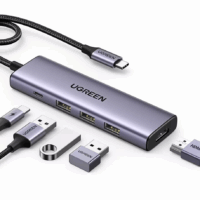 Конвертер UGREEN CM511 (15597) USB-C To HDMI 4K@60Hz+3*USB 3.0 A+PD Power Converter. Цвет: серый
