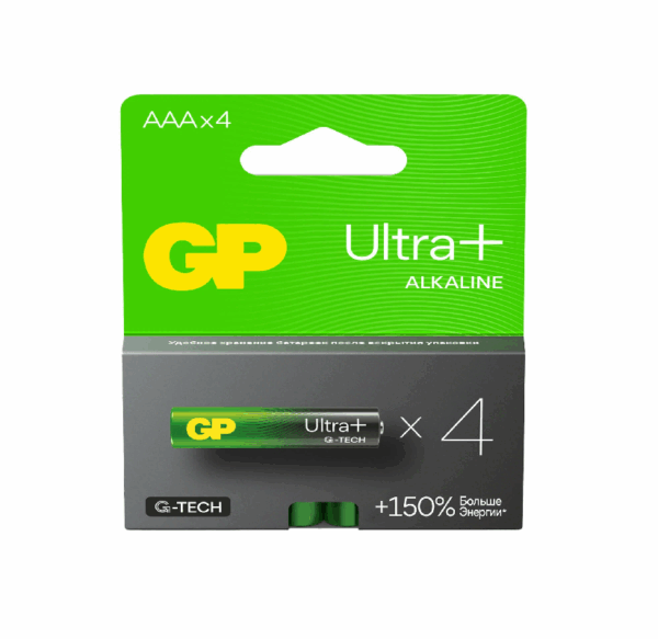 Алкалиновые батарейки GP Ultra Plus Alkaline 24А AАA - 4 шт. на блистере
