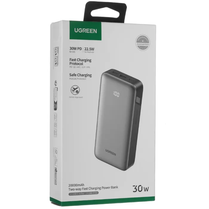 Внешний аккумулятор UGREEN PB532 (55989B) 20000mAh Two-Way Fast Charging 2*USB-C&USB-A 30W Power Bank - Space Gray — изображение 6