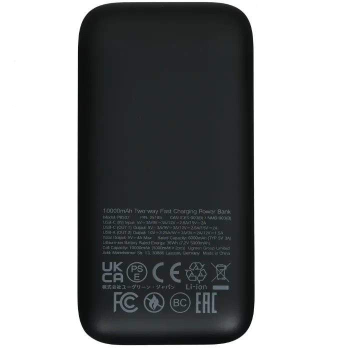 Внешний аккумулятор UGREEN PB502 (25185) 10000mAh Mini Quick Charging 30W Power Bank 30W with Digital Display - Grey — изображение 3