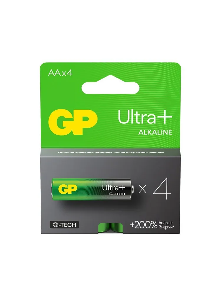 Алкалиновые батарейки c технологией G-tech GP Ultra Plus Alkaline 15А AА - 4 шт. на блистере