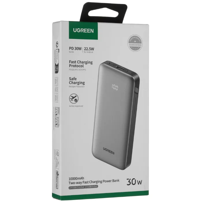 Внешний аккумулятор UGREEN PB535 (55994B) 10000mAh Two-Way Fast Charging 2*USB-C&USB-A 30W Power Bank - Space Gray — изображение 6