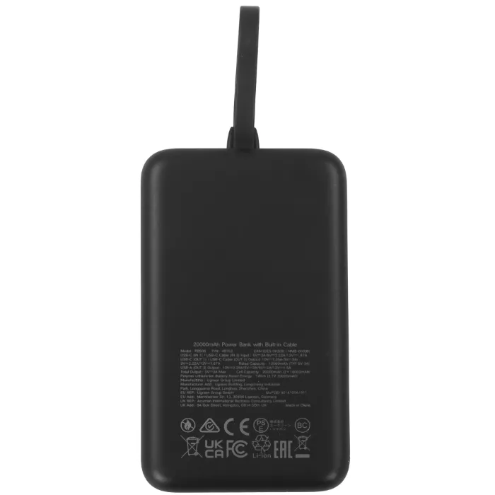 Внешний аккумулятор UGREEN PB505 (45762) 20000mAh Quick Charging Power Bank 20W Build-in USB-C Cable - Gray — изображение 3