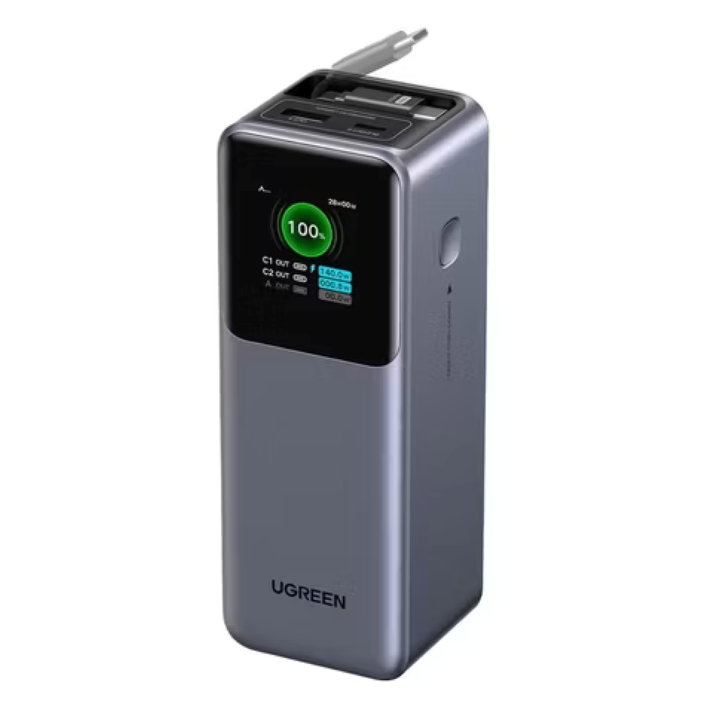 Внешний аккумулятор UGREEN PB726 (55987B) 165W Power Bank 20000mAh with Retractable Cable - Space Gray — изображение 2