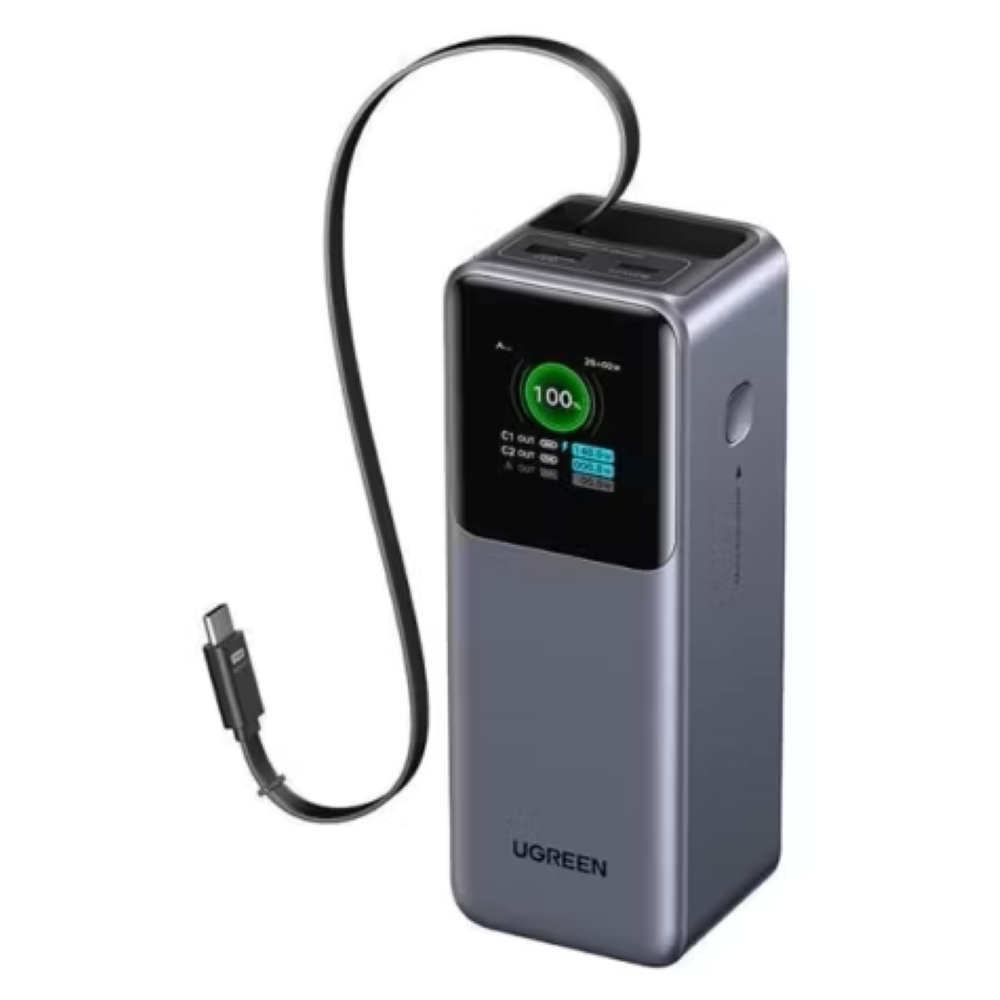 Внешний аккумулятор UGREEN PB726 (55987B) 165W Power Bank 20000mAh with Retractable Cable - Space Gray