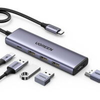 Конвертер UGREEN CM511 (15596) USB-C To HDMI 4K@30Hz+3*USB 3.0 A+PD Power Converter. Цвет: серый