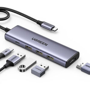 Конвертер UGREEN CM511 (15596) USB-C To HDMI 4K@30Hz+3*USB 3.0 A+PD Power Converter. Цвет: серый