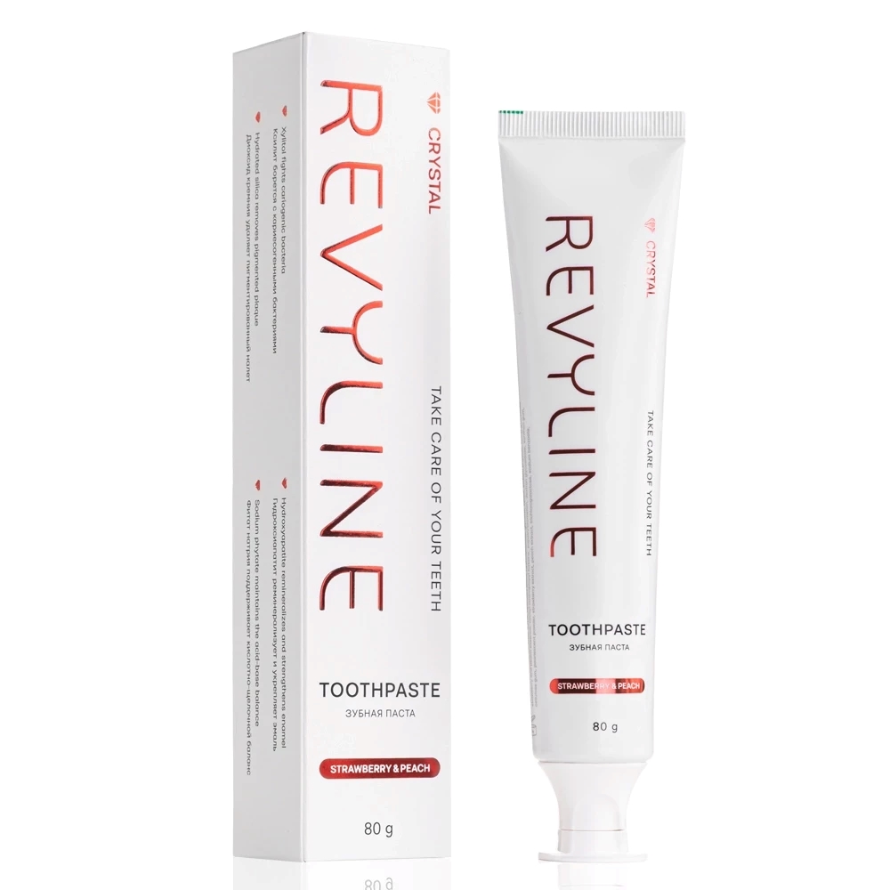 Зубная паста Revyline Crystal Клубника и персик без фтора, 80 г