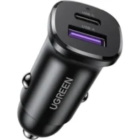 Автомобильное зарядное устройство UGREEN EC305 (25845) USB-C PD+USB-A QC 30W Fast Car Charger with PC Case - Black